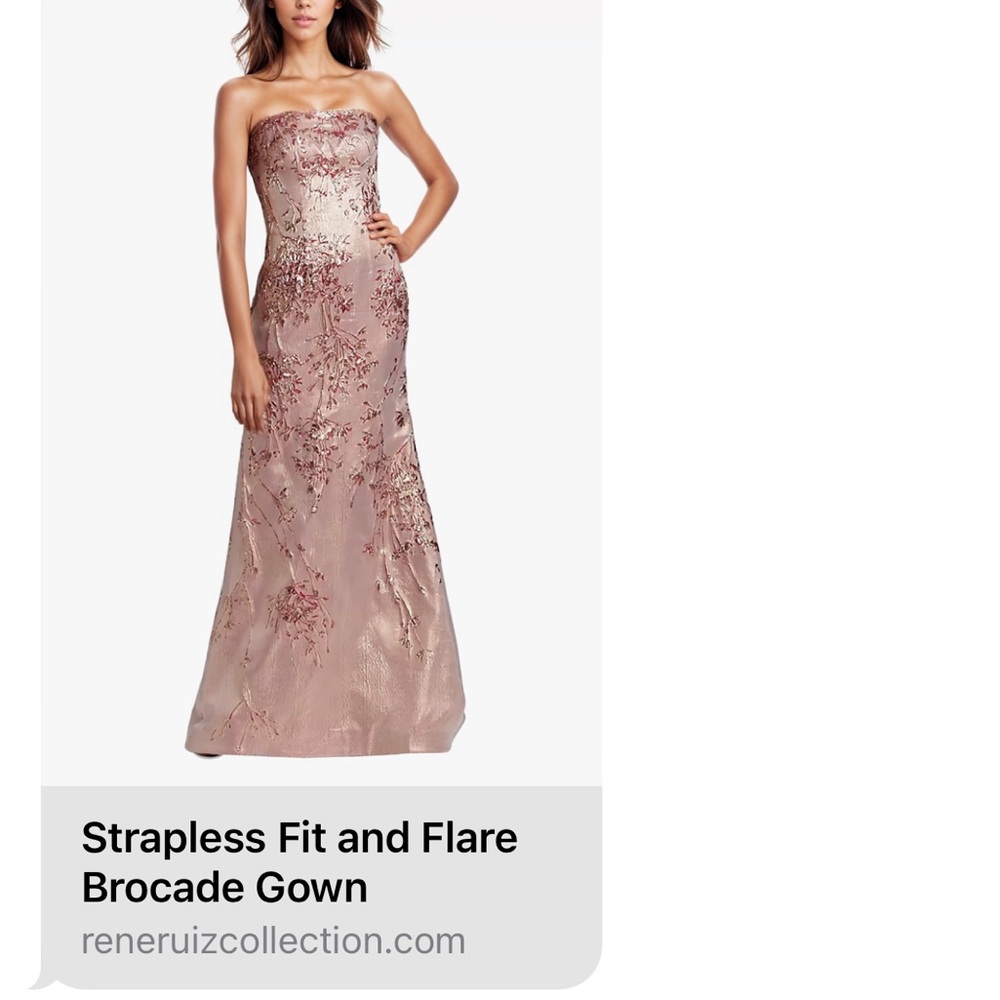 Rene Ruiz Lt. Pink/Rose Gold Embellished Strapless Fit and Flare Brocade Gown - Picture 6 of 7